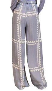 MON RENN Serape Hose weites Bein blau Postkartenmuster Größe L High Waist 755 - Bild 1 von 8