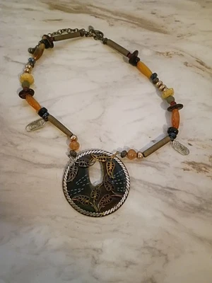 Collar Colgante Chico's Cuentas Multicolor Metal Esmalte, Envejecido, 22 Pulgadas Foto 1 de 4