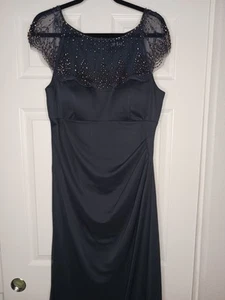 Abito da sera donna DJ Jaz scollo perline cappuccio manica nero pit 18" medio matrimonio - Foto 1 di 14