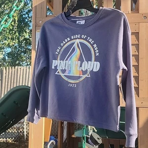 Pink Floyd Girls Sz L 10 12 Crop Sweatshirt Gray White - Picture 1 of 6