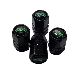 Land Rover Premium Valve Stem Caps 4 Black Aluminum Black Green Gloss Center NEW - Picture 1 of 2