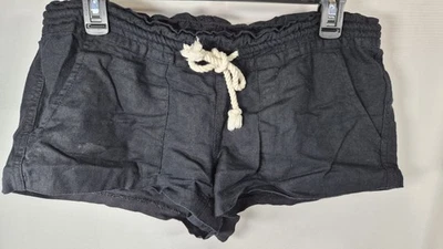 Roxy - Pantalones Cortos de Playa Oceanside Negros Bolsillos Laterales y Traseros Mezcla de Lino  Foto 1 de 4