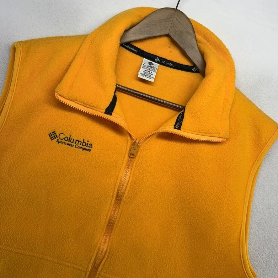 Chaleco polar Columbia vintage para hombre grande amarillo hecho en EE. UU. bordado deletreado Foto 1 de 4