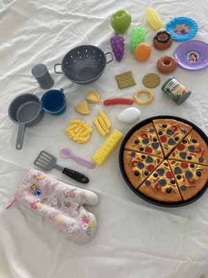 Lote De Colección Falso Juego Comida Fingir Juego Juguete Plástico Pizza Vegetales Sartenes Frutas Foto 1 de 4