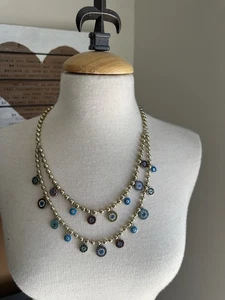 Collar Betsy Johnson Multicolor Cristal Mal de Ojo Círculo Dije Tono Cuentas Doradas - Imagen 1 de 11