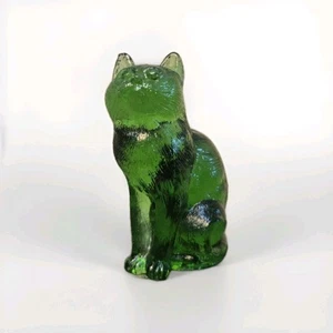 Vintage Mosser Glas sitzende Katze smaragdgrün durchscheinend Jäger groß M 80er Jahre - Bild 1 von 6