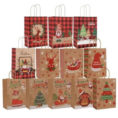 CHARMGIFTBOX 12 x Christmas Kraft Gift Bags, for Presents Style Xmas 210 x 150 x 80mm 2
