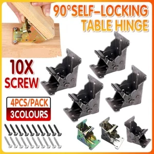 4*90 Degree Folding Table Leg Brackets Self Lock Foldable Hinge DIY Heavy Load - Picture 1 of 18