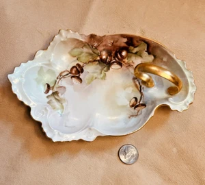 1884-1909 HAND PAINTED FLORAL/ACORN DISH BY MZ AUSTRIA 6.5" W x 4.25"T - Imagen 1 de 9