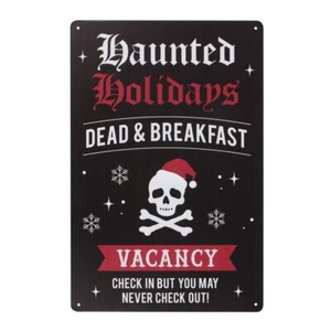 Haunted Holidays Blechschild, Plakette schwarz Totenkopf Dead & Breakfast Winter schwarz - Bild 1 von 3