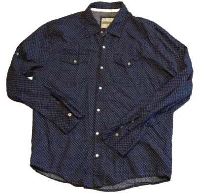 Ditch Plains Western Shirt Mens Large Blue Geometric Long Sleeve Pearl Snap - Image 1 of 4