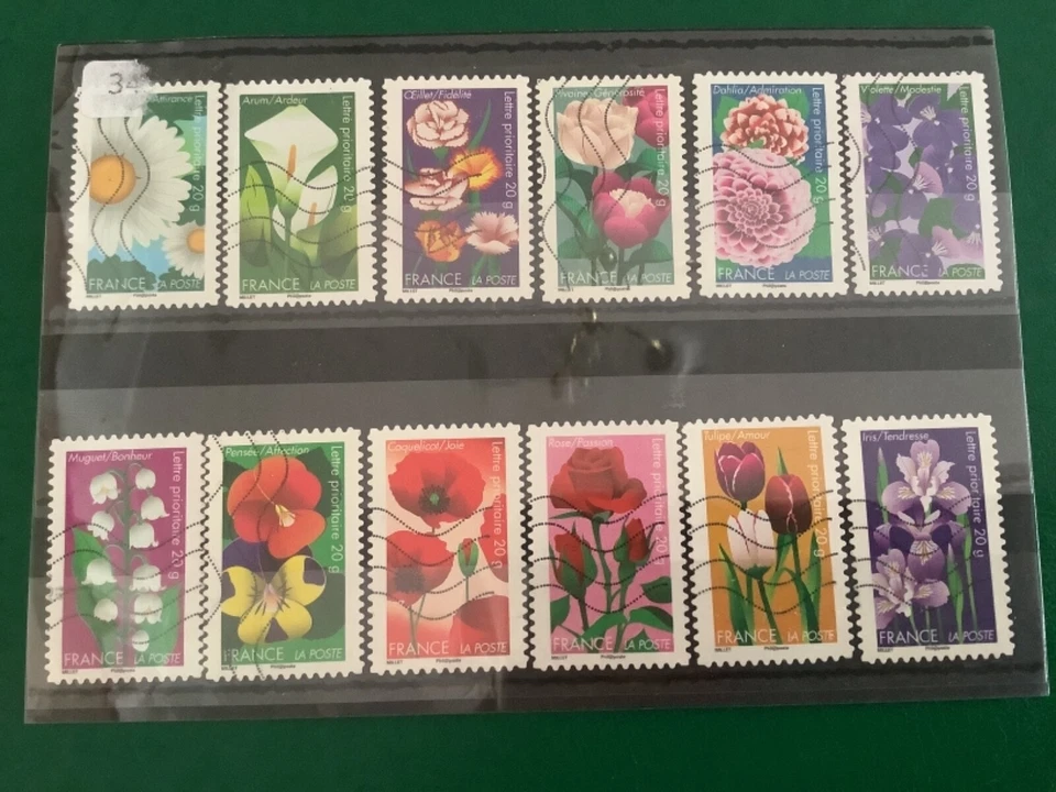France  flowers stamps set of 12 stamps used good condition  - Image 1 of 1