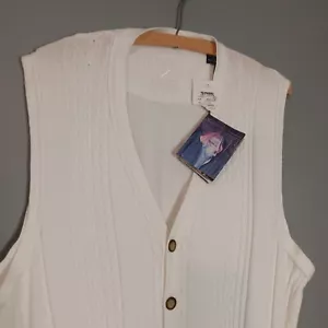 Cutter and Buck White Cable Knit Soft Pima Cotton Vest Size Medium Button NEW - Picture 1 of 9