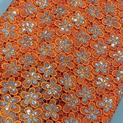 Encaje de cordón de guipur francés de alta calidad para vestido de novia lentejuelas encaje  Foto 1 de 4