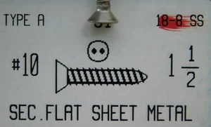 (10 Pack!) #10 X 1-1/2" Stainless Steel Flat Head Spanner Sheet Metal Screws NH - Picture 1 of 4