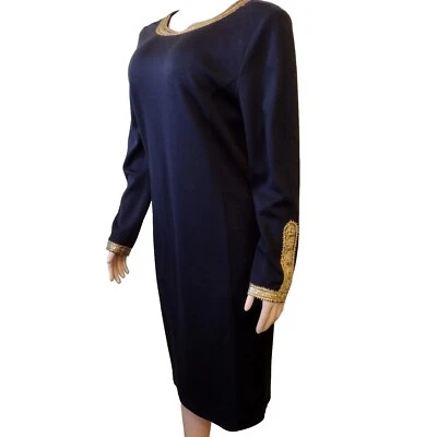 复古 Adrienne Vittadini 黑色长袖摆动连衣裙 12 码 — 第 1/4 张图片