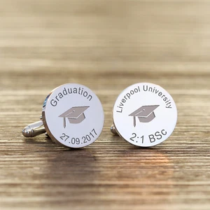 Gemelos Personalizados Gorra Graduación Acabado Plateado - Regalo Hombre En Estuche - Imagen 1 de 3
