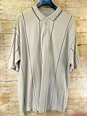HAGGAR POLO SHIRT MEN'S 2XL GOLF SHORT SLV TAN WITH BLACK WHITE STRIPE ⭐️NWOT⭐️ - Image 1 of 4