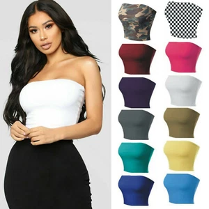 Damen Trägerlos Bandeau Elastisch Stretch Weste Damen BH BoobTube Tank Crop Top - Bild 1 von 32