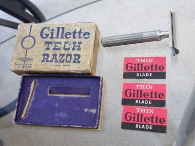 Navaja Gillette Tech vintage con caja y (3) hojas finas Gillette ENVÍO GRATUITO Foto 1 de 4