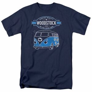 Woodstock Van T Shirt Mens Licensed 60s Rock Band Festival Tee VW Navy