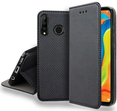 CUSTODIA LIBRO PER HUAWEI P30 LITE - COVER SMART MAGNET CASE NERO - Immagine 1 di 3