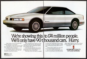 1988 OLDSMOBILE Cutlass Supreme Vintage Original 2 pages Print AD | White photo - Picture 1 of 1