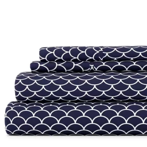 Home Collection 4-Piece Navy Geometric Microfiber Twin Sheet Set - Picture 1 of 12