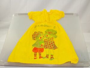 Vintage Girls Dress Yellow Linen Doll Print4T