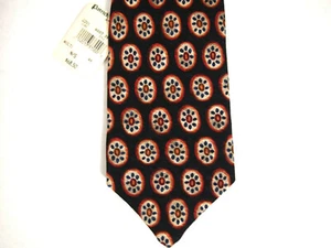 NWT XMI Mens Necktie Tie Black Ivory Red Geometric 100% Silk 56" Short Career - Picture 1 of 4