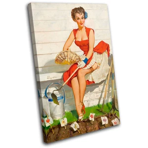 Vintage Girl Retro Pin-ups SINGLE CANVAS WALL ART Picture Print VA - Picture 1 of 1