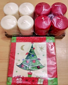 HEMSJÖ Ikea Blockkerze 8cm in 2 Farbene : 4x Weiß +4x Rot+ Papierservietten - Bild 1 von 11