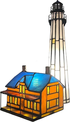L10942 St Simons маяк музей стиль Тиффани витражное стекло акцент настольная лампа - Изображение 1 из 4