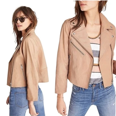 Madewell Washed Leather Motorcycle Jacket Tan Zip Size XS - Image 1 of 4