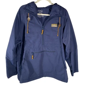 L.L.Bean Womens 1X Reg Navy Nylon Pullover Anorak Jacket Hood & Front Pocket - Picture 1 of 9