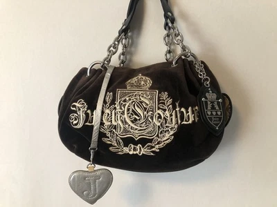 Bolso de Terciopelo Vintage Juicy Couture Y2K Logo Dije Espejo Hobo Steampunk Marrón Foto 1 de 4