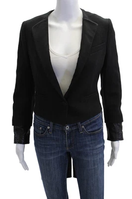 Chaqueta de abrigo 3.1 Phillip Lim para mujer con un botón de cuero negra de lana talla 0 Foto 1 de 4