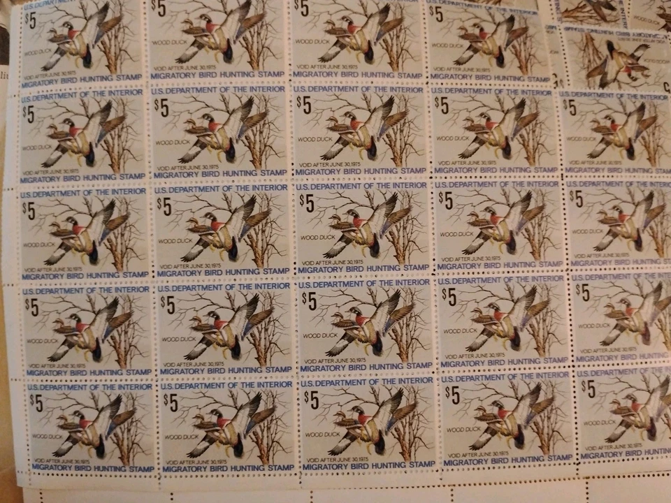 Sheet Of 1974-1975 US Federal Duck Stamps $180 For The Sheet, Or $15 Each - Image 1 of 1