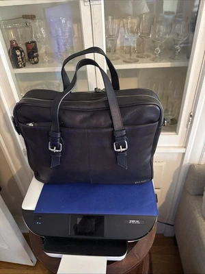 Bolso Mensajero Cole Haan De Colección Laptop Azul Negro P. Cuero Adjunto Llevar-Todo. Foto 1 de 4