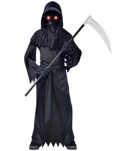 Sensenmann Kostüm für Jungen Kinderkostüm mit leuchtend roten Augen Gr. L 10-12 NEU - Bild 1 von 9