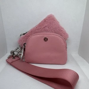 Lululemon Dual Pouch Wristlet Pink Tide Plush Fleece Excellent Condition - Picture 1 of 7