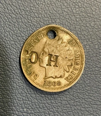 Centavo indio 1869 - Fecha clave - Iniciales perforadas 'HC' - Fecha clave RARA Foto 1 de 4