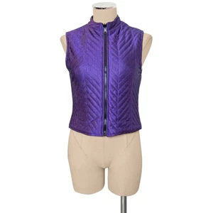 New KUNTO Fitted Bright Purple Silk Blend Quilted Puff Vest Small - Picture 1 of 2