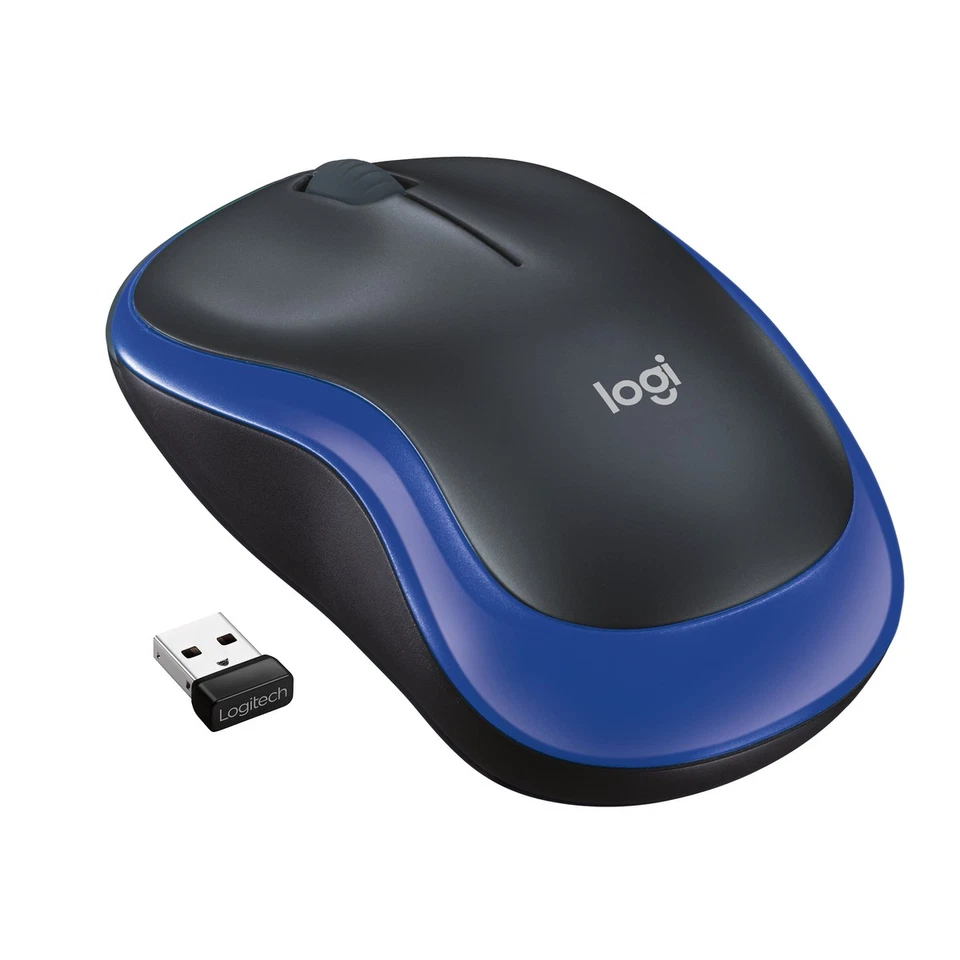 Logitech M185 1000dpi Compact 3-Button Wireless Computer Mouse Black/Blue - Image 1 of 1
