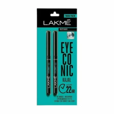 Delineador de ojos Lakme Eyeconic Kajal negro profundo a prueba de ensuenamiento paquete doble 35 g cada uno Foto 1 de 4