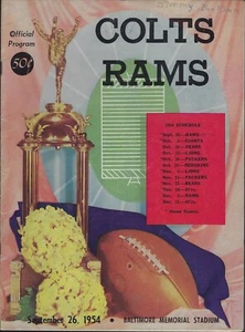 Settembre 1954 Los Angeles Rams @ Baltimore Colts Memorial Stadium programma di gioco - Foto 1 di 3