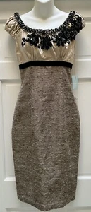 Tracy Reese Dress 2 NEW Evening Frock Oatmeal 3PNQ47 Black Sequin Flowers $465 - Picture 1 of 6