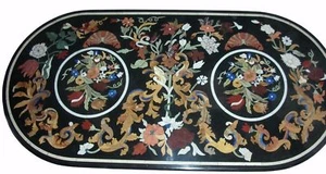 48" x 24" Black Marble Dining / Center Table Top Inlay Pietra Dura Art Work - Picture 1 of 1