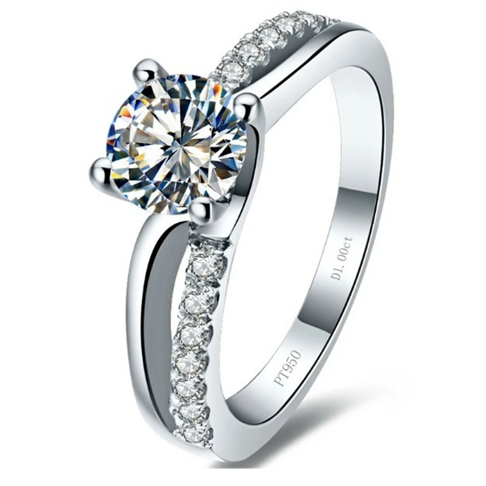 Superb 1CT NSCD Simulated Diamond Ring Silver Women 4 Prongs Setting Engagement Foto 1 de 1