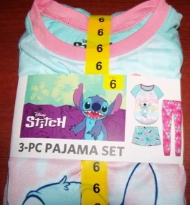 Disney Stitch Flame Resistant 3 Piece Short Pajama PJ Set Girls Size 6 NWT - Picture 1 of 3